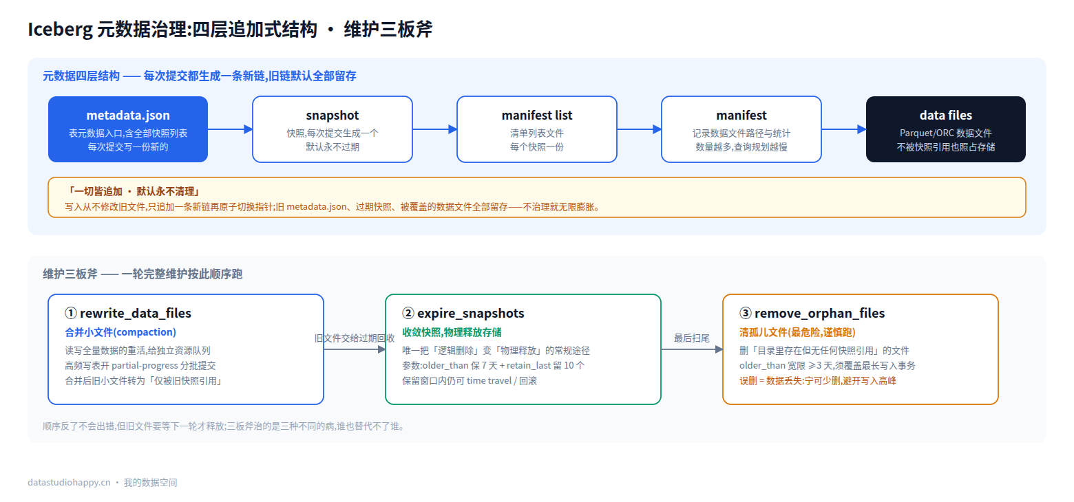 Iceberg 元数据四层结构与维护三板斧